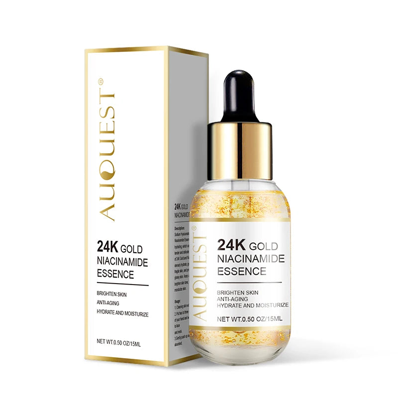 24k Gold Wrinkle Face Serum Pore Care Hyaluronic Acid Moisturizing Plumping Essence Aging Facial Serum Skin Care AuQuest
