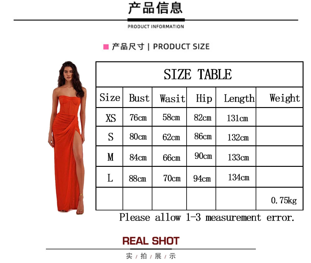 Summer New  women's Sexy breast wrapping,backless Dress, Red Wrinkled Hem Split Party ceremonial dress Long, Dress