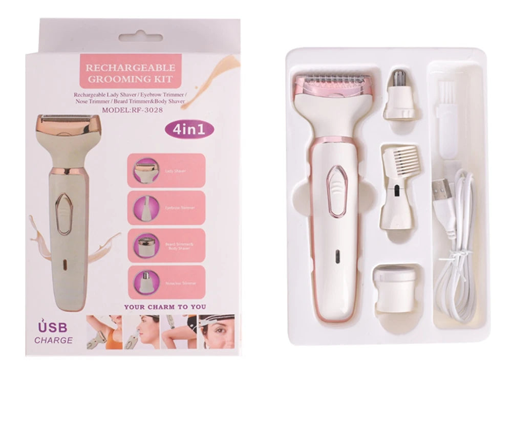 Eletric Razor for Woman 4 in 1 Rechargeable Bikini Trimmer Shaver Wet/Dry Electric Body Hair Coldless Waterproof Facial Hair