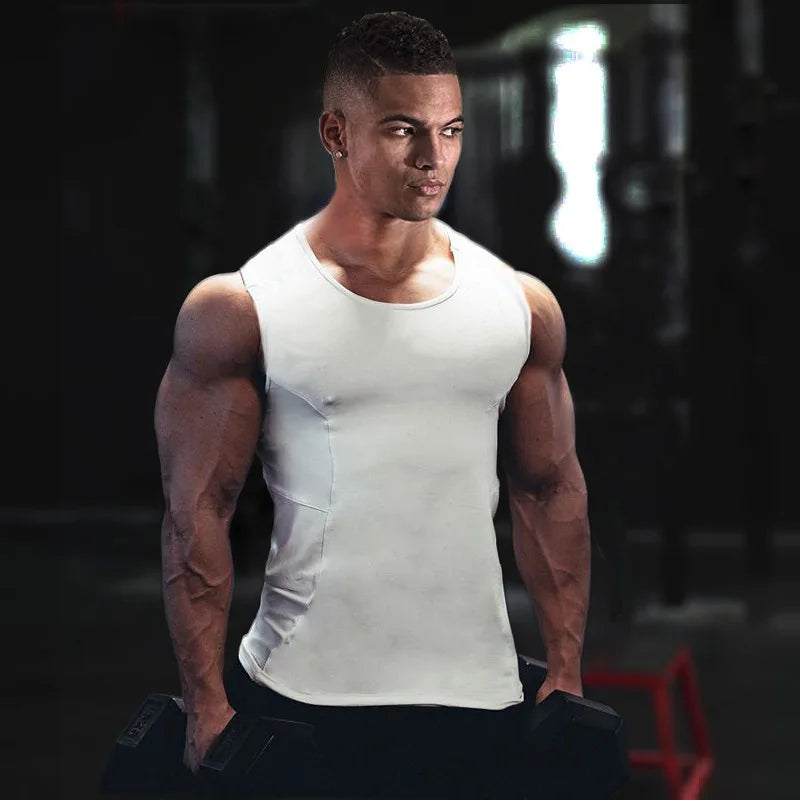 Men's Summer Tank Top Compression Sleeveless Shirt Gym Fitness Running Vest Quick Dry Workout Bodybuilding Sports Tight Clothing