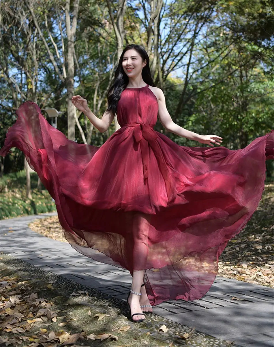 Travel Photo Desert Long Dress Women New Summer Chic Large Swing Chiffon Dress Slim Plus Size 4XL Seaside Holiday Beach Dresses