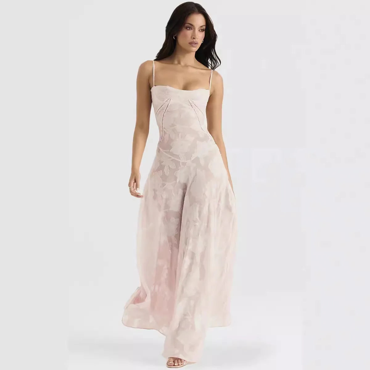 Mozision Elegant Print Backless Maxi Dress For Women Fashion New Spaghetti Strap Sleeveless Loose A-line Club Party Long Dress