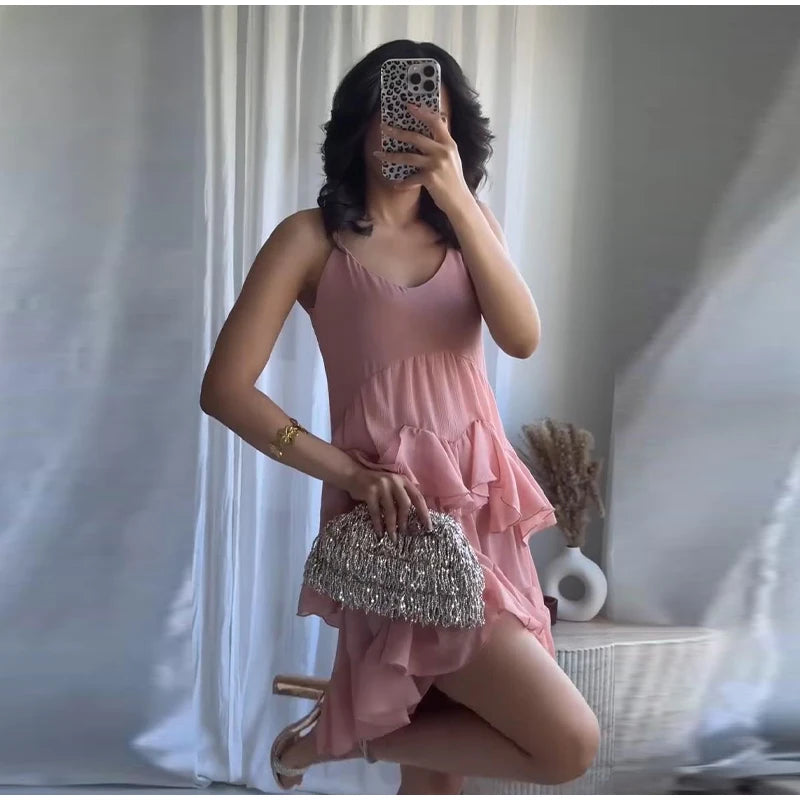Elegant Sleeveless Girdling Long Dress Women O-neck High Waist Solid A-line Long Big Swing Dresses 2025 Summer Holiday Lady Robe