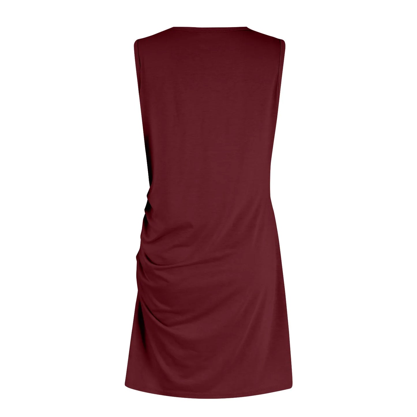 Women'S 2024 Summer Casual Beach Dress Round Neck Short Sleeveless Wrap Party Club Pleated Slim T Shirt Dresses