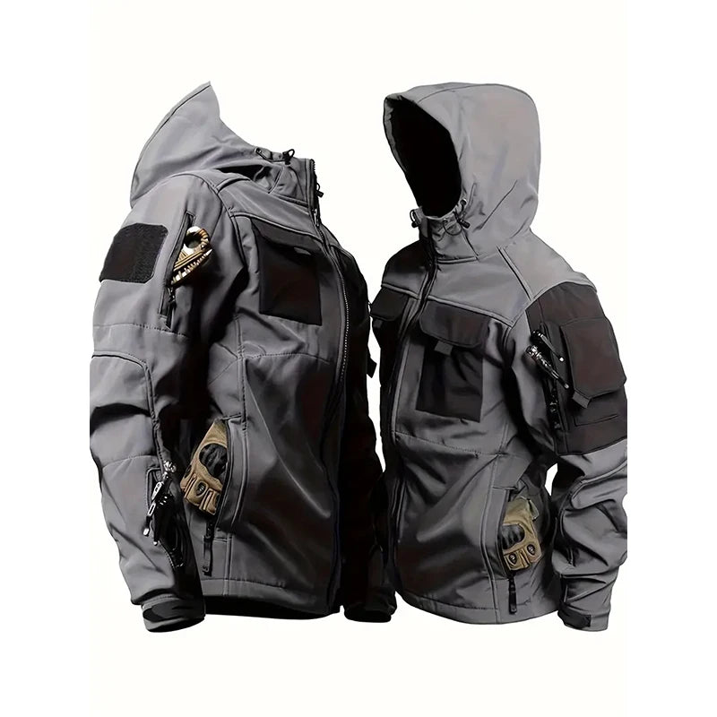 Men Lurker Shark Skin Soft Shell Tactical Jacket Waterproof Fleece Hooded Coat Hunt Clothes Outdoor New Solid Pocket Jacket Men