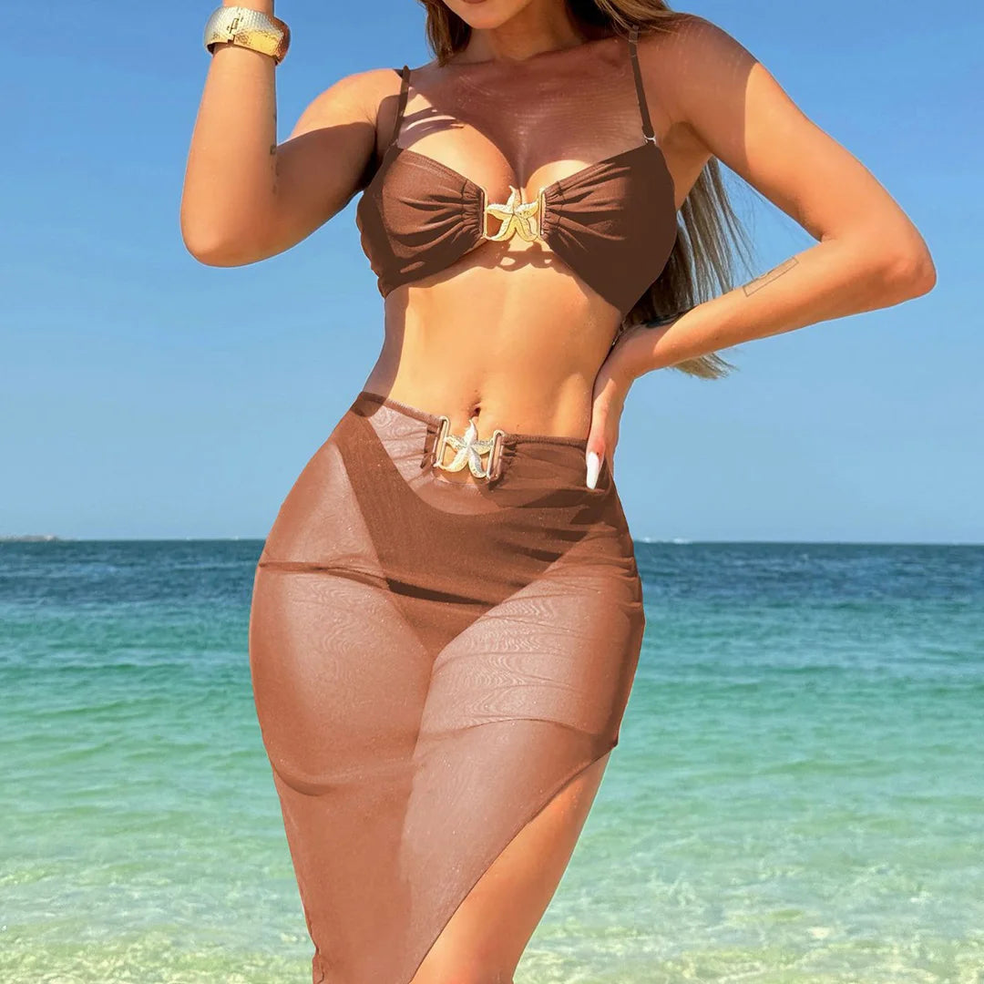 With Skirt High Leg Cut Brazilian Bikini Female Swimsuit Women Swimwear Three-pieces Bikini set Bather Bathing Suit Swim V6193