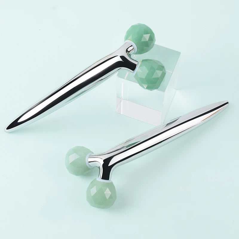Green Aventurine 3D Roller Massager Y Shape 360 Rotate Thin Face Body Shaping Relaxation Wrinkle Remover Facial Massager Tool