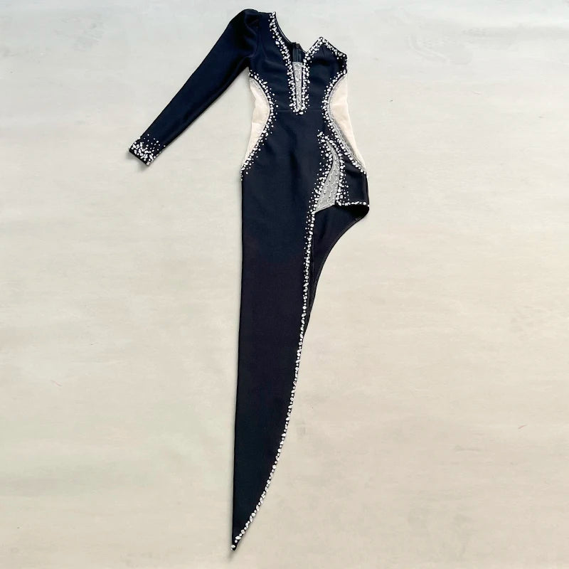 Factory Wholesale Women's Black Diamond Strapless High-End Luxury Sexy Celebrity Cocktail Party Bandage Long Dress