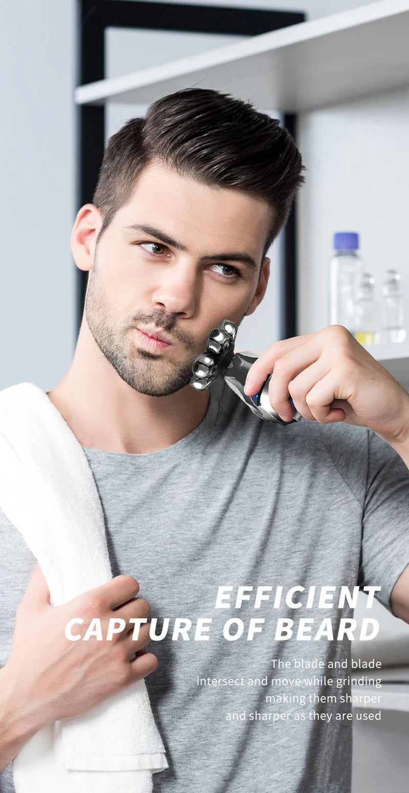 5-IN-1 Men Electric Shaver Rechargeable Bald Head 7D Floating Blade Head Beard Nose Ear Hair Trimmer Razor Clipper Facial Brush