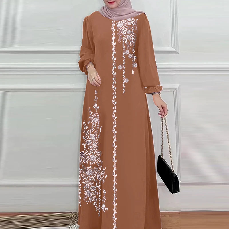 Autumn Muslim Dresses Vintage Dubai Turkey Abaya Hijab Sundress ZANZEA Women Bohemian Floral Printed Long Dress Robe Femme 2025