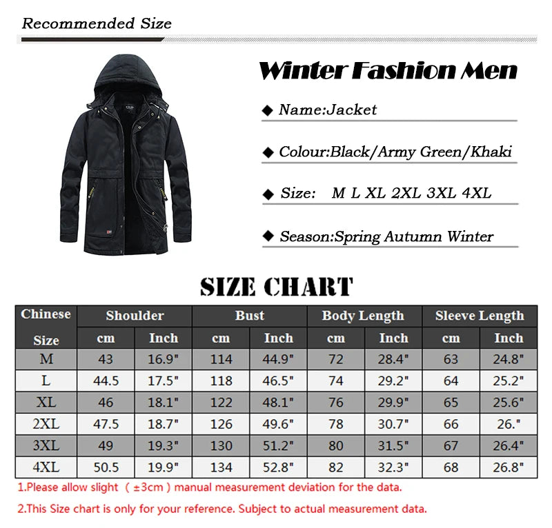 Men Winter Cotton Thick Warm Parkas 2024 New Hot Waterproof Fleece Jacket Coat Men Brand Outwear Fashion Hooded Casual Parka Men