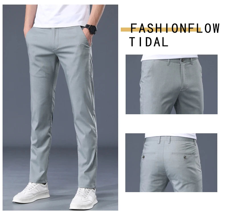 Summer Modal Fabric Men's Thin Casual Pants Classic Business Fashion Regular Fit Stretch Soft Trousers Male Brand Clothes
