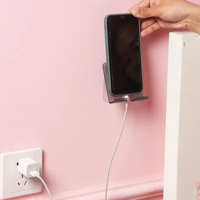 Plastic Wall-Mounted Mobile Phone Holder for Bathroom Sink and Kitchen Charging Support Bracket - Lazy Chasing Drama Phone Stand