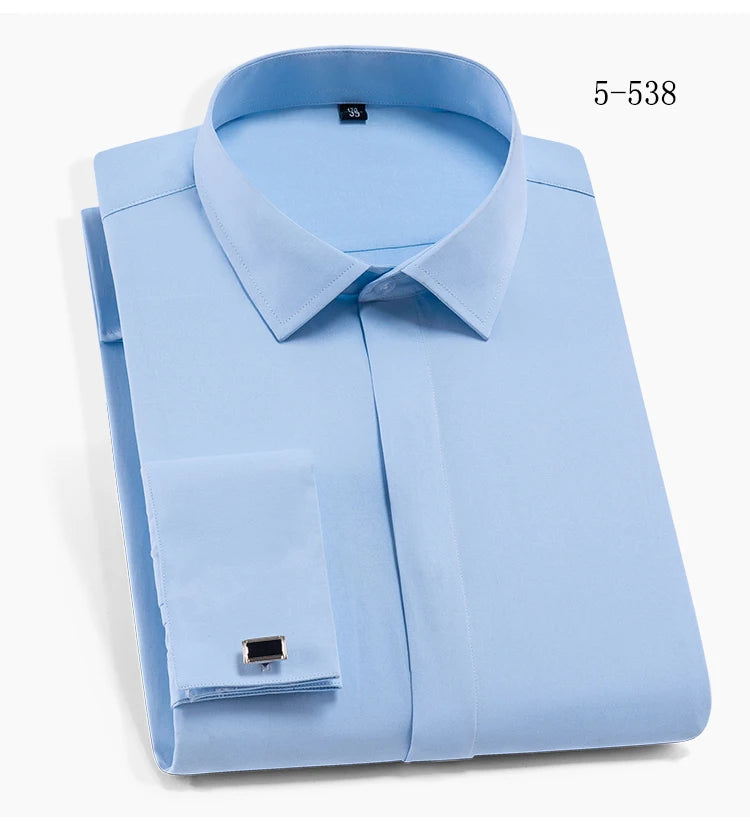 Men's French Cuffs Dress Shirt Long Sleeve Fit Elegant Gentleman Romantic Wedding Party Business Fashion White Shirts