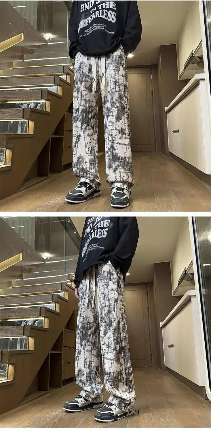 2025 New Chinese-style Spring and Summer American High Street Casual Men Tie-Dye Loose Straight Pants