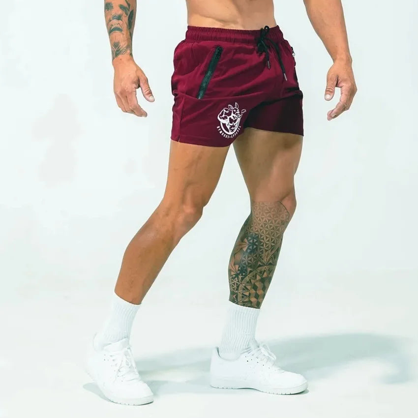 Sports Woven Quick Drying Three-Point Shorts Men's Fitness Tide Brand Slim Zipper Pocket Tide Brand Running Training Pants