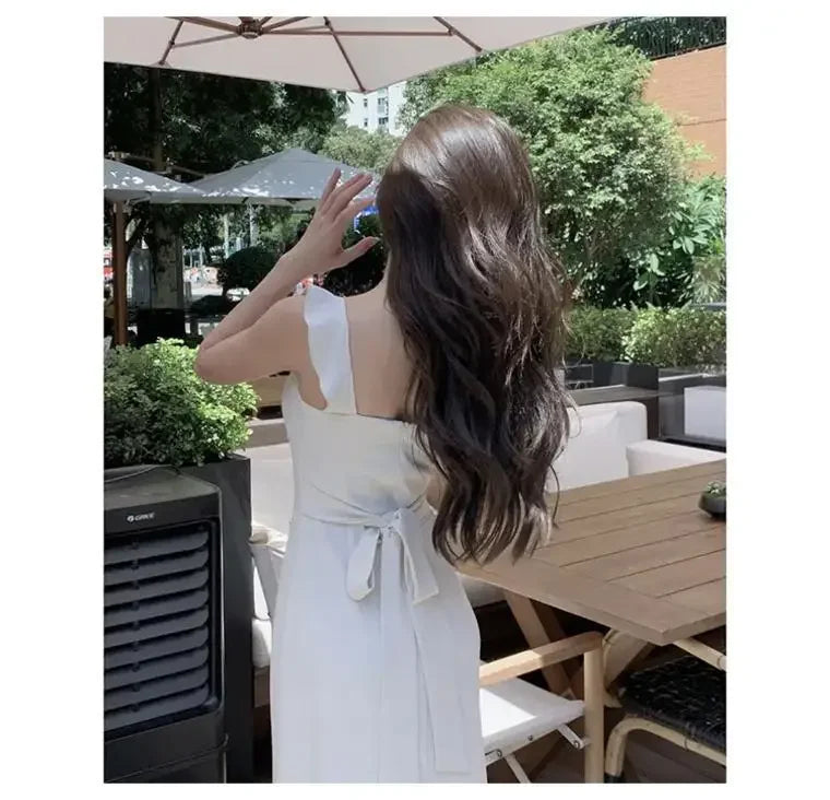 French Tea Break White Strapless Waist-Cinching Summer Hot Sale Of The Season New Small Size A- Line Long Dress Women's Fashion