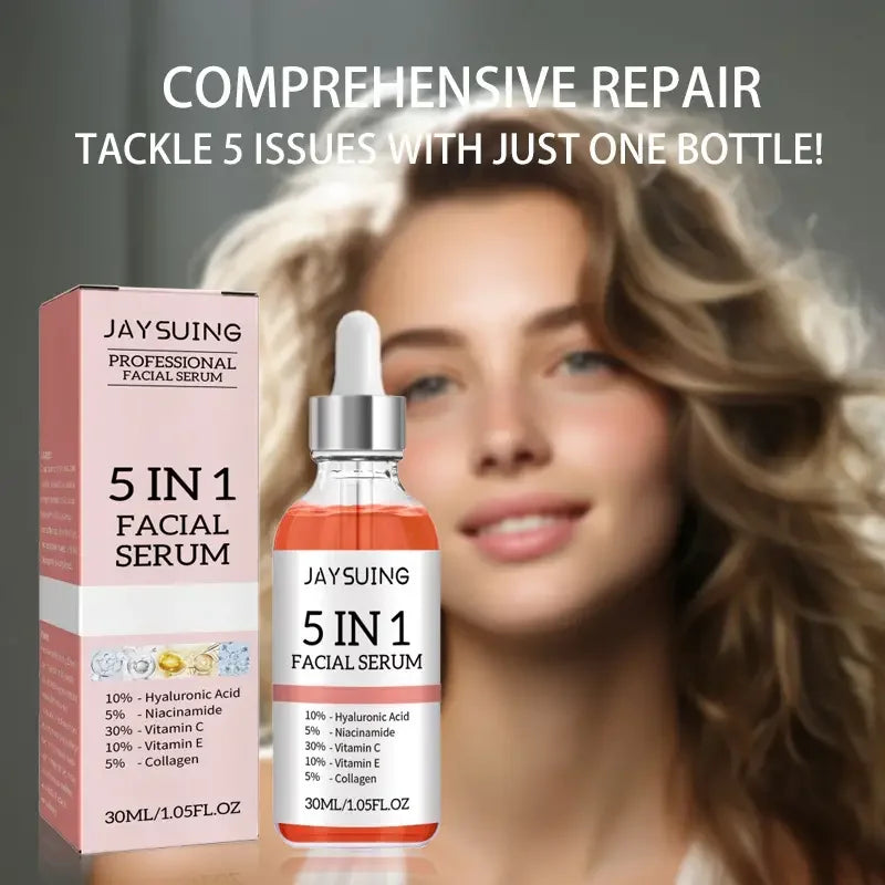5 in 1 Fade Fine Lines Firming Face Serum Moisturizing Brightning Vitamin C Hyaluronic Acid Facial Serum Shrink Pores Skin Care