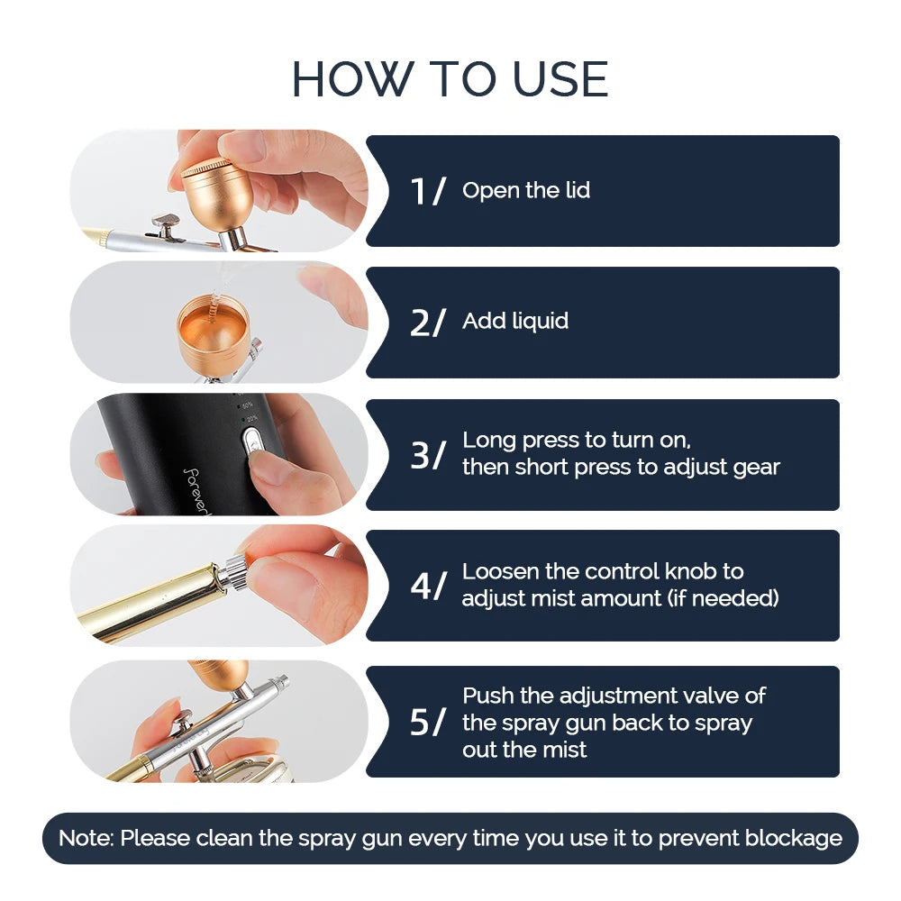 30Psi High Pressure 3 Levels Portable Airbrush For Nails Art Paint Facial Makeup Cake Pastry Painting Hair Dyeing Nano Spray Gun