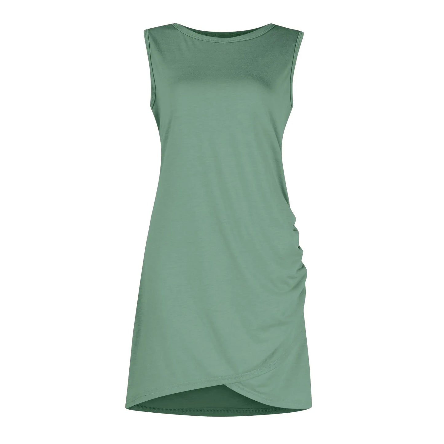 Women'S 2024 Summer Casual Beach Dress Round Neck Short Sleeveless Wrap Party Club Pleated Slim T Shirt Dresses