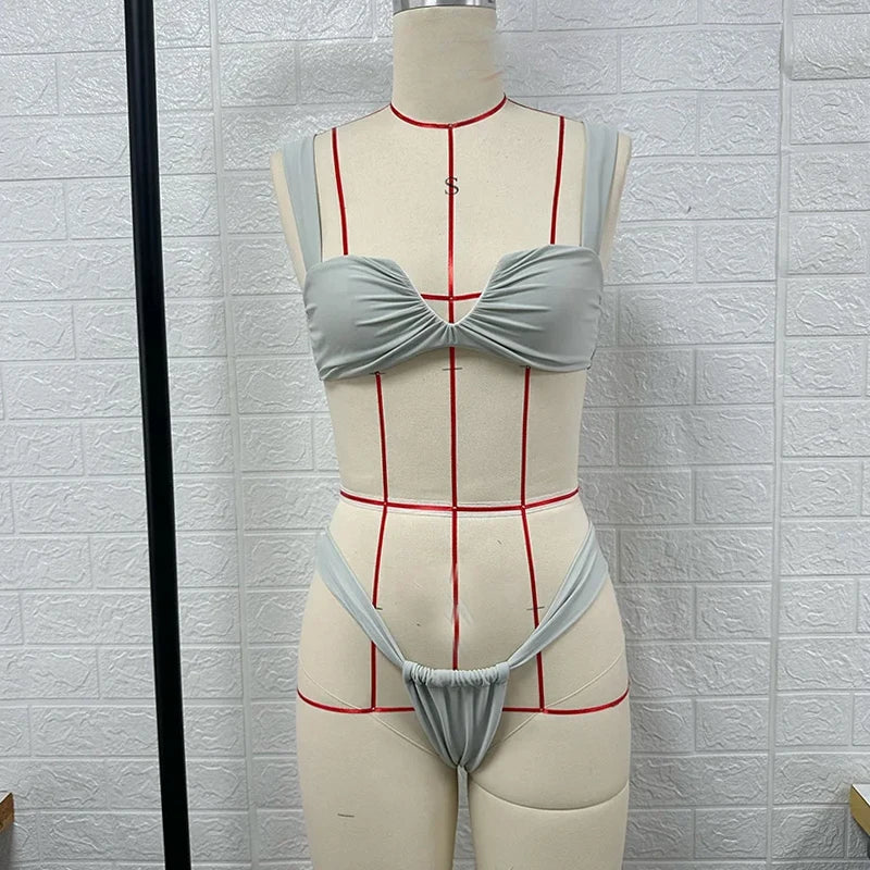 BEACHCICI Bikini 2 Piece Set Women Summer Sexy Suspender Sleeveless Slim Backless High Waist Thong Vacation Beach Swimsuit