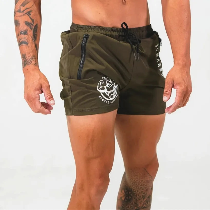 Sports Woven Quick Drying Three-Point Shorts Men's Fitness Tide Brand Slim Zipper Pocket Tide Brand Running Training Pants
