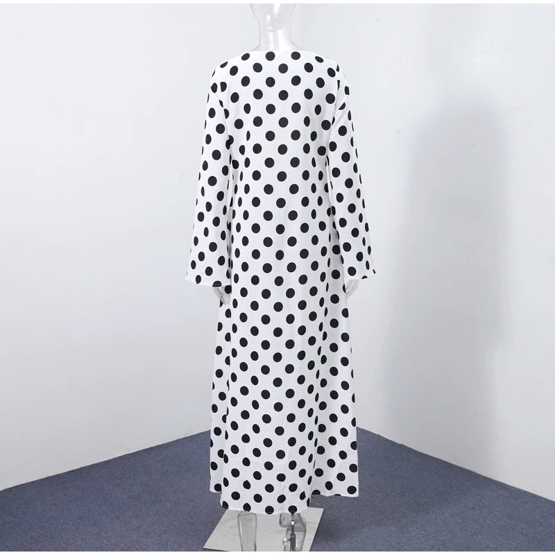 Sexy Polka Dot Women's Long Dress Square Collar Waist Cinching Belt Flare Sleeve Maxi Dressess Lady 2025 Summer Evening Vestidos