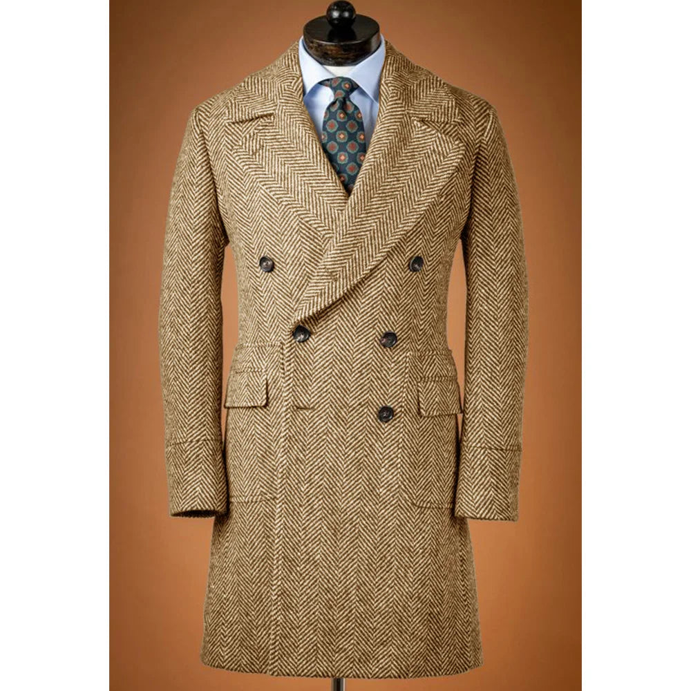 Jackets Man Men's Large Herringbone Woolen Coat Men's Autumn Clothes Comfortable and Commuting Wear Double-breasted Fashionable