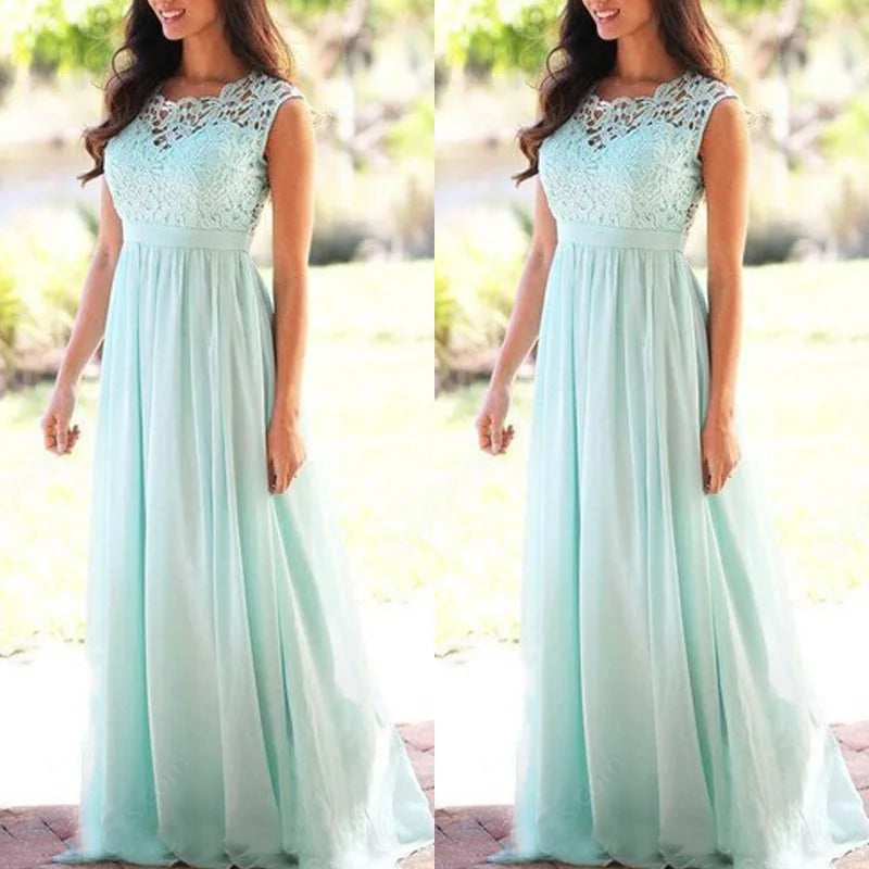 2025 Women Elegant Lace Patchwork Long Dress Female Solid Wedding Bridesmaid Party Maxi Dress Robe Femme Vestidos Dresses S-5XL