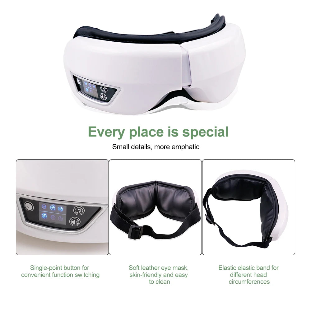 6D Smart Bluetooth Music Eye Massager Vibration Airbag Compress Eye Care Instrument Eye Massage Glasses Eye Relax Fatigue Pouch