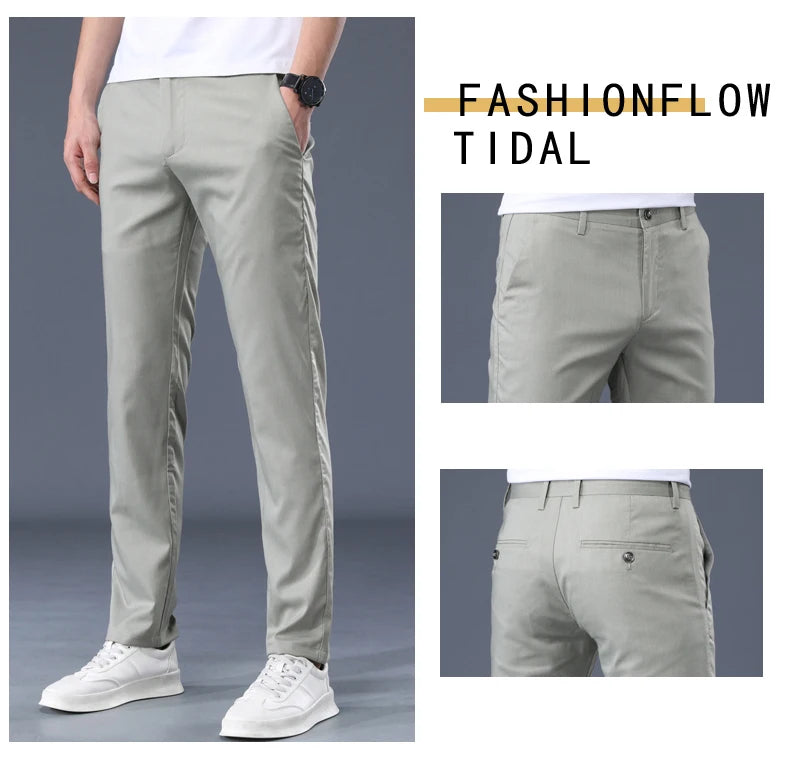 Summer Modal Fabric Men's Thin Casual Pants Classic Business Fashion Regular Fit Stretch Soft Trousers Male Brand Clothes