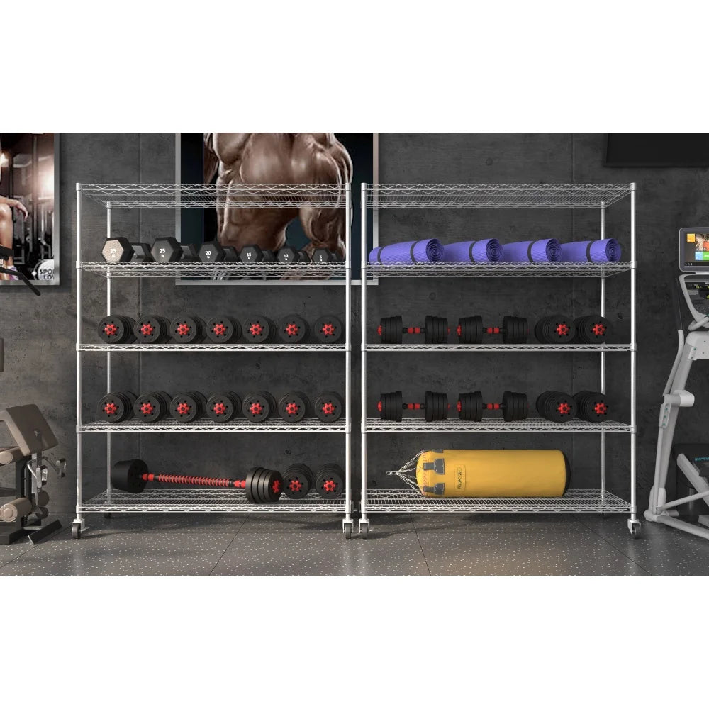Warehouse supermarket kitchen other 5-layer heavy-duty adjustable shelves with wheels adjustable feet frame bearing 300 pounds