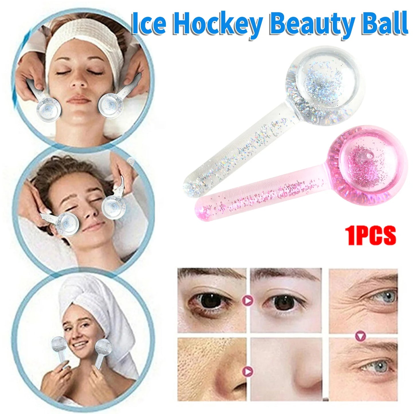 Ice hockey - New ice ball - Crystal ball - Ice Treatment Face Rotary Massage stick - Glass Beauty ball - Women's facial massage