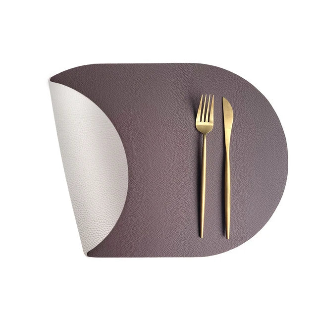 1/4/6PCS Oval Placemat Sets Double-Sided Faux Leather Design Dining Table Mats Waterproof Non-Slip Kitchen Table Placemat Grey