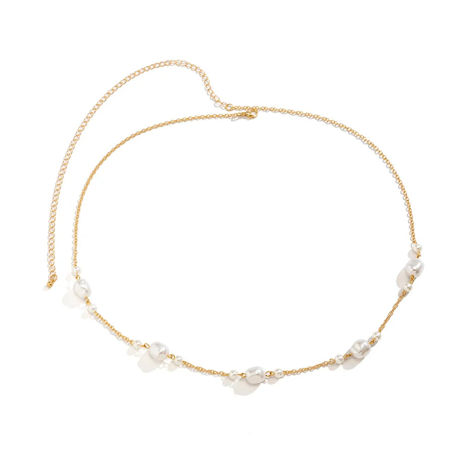 Ingemark Sexy Imitation Pearl Waist Belly Belt Chain for Women Summer Beach Bikini Boho Vacation Body Jewelry Y2K Accessories