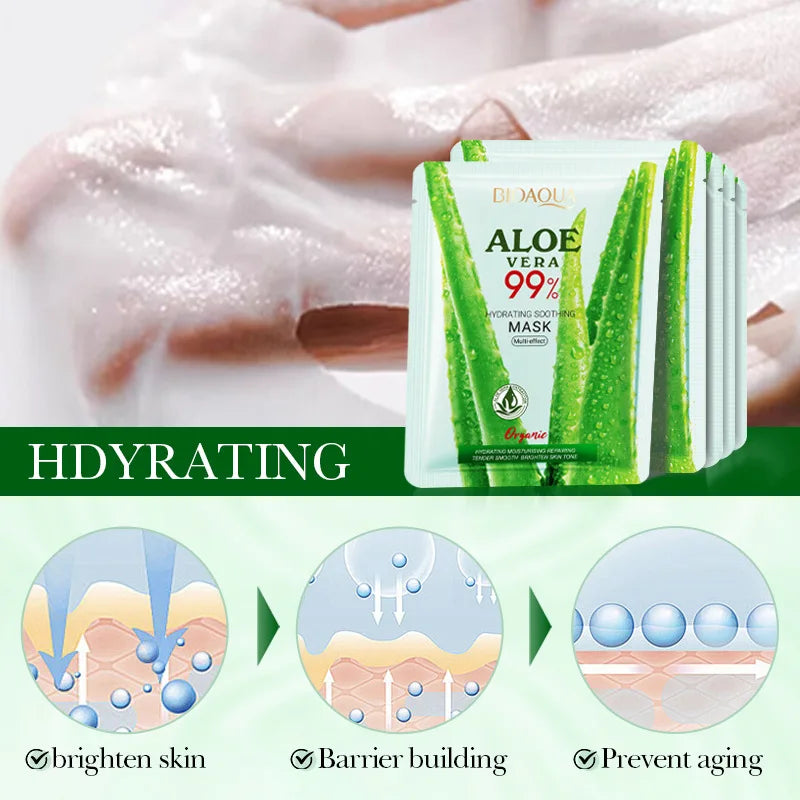5/10pcs BIOAQUA Aloe Vera Moisturizing Facial Masks for Face Skin Soothing Brightening Firming Hydrating Facial Masks Skin Care