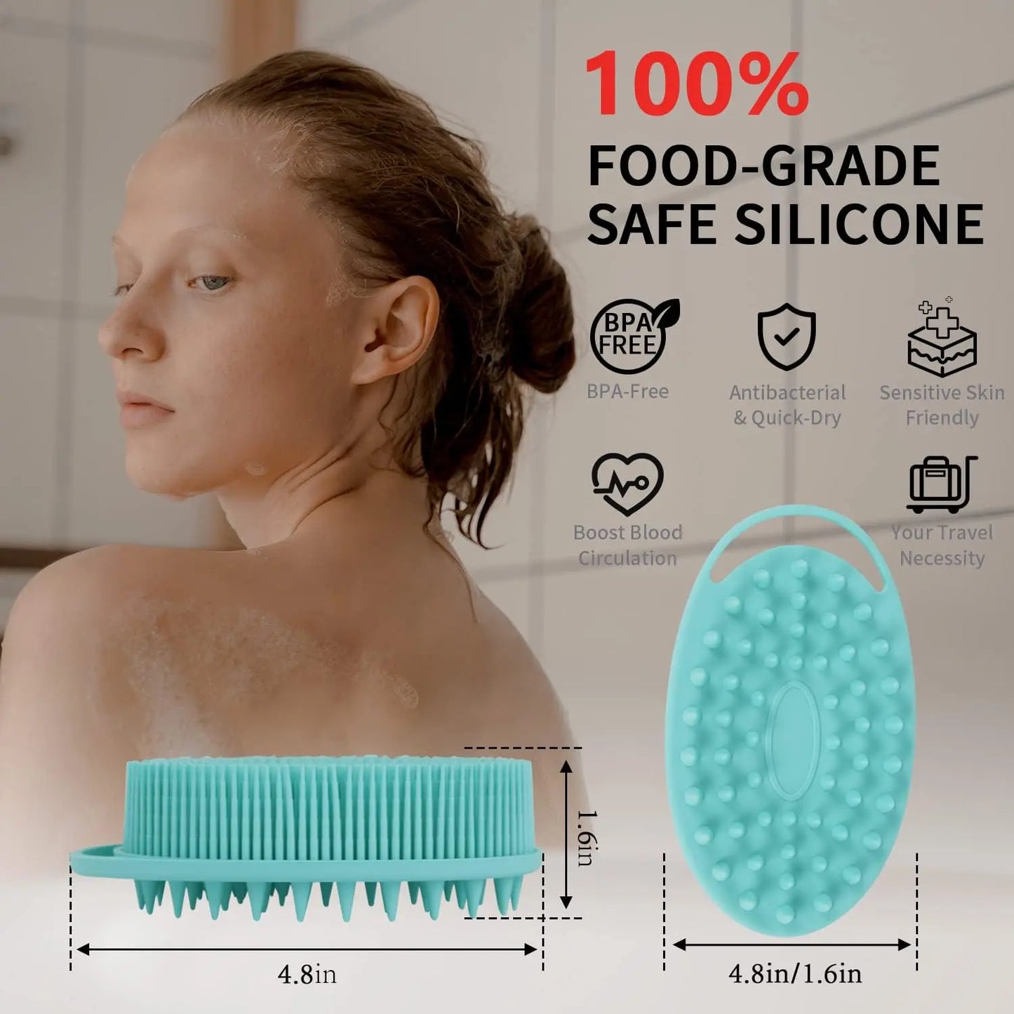 2 in 1 Soft Silicone Body Brush Wash Bath Shower Exfoliating Skin Fit For Baby Bath Shampoo Facial Massage Brush