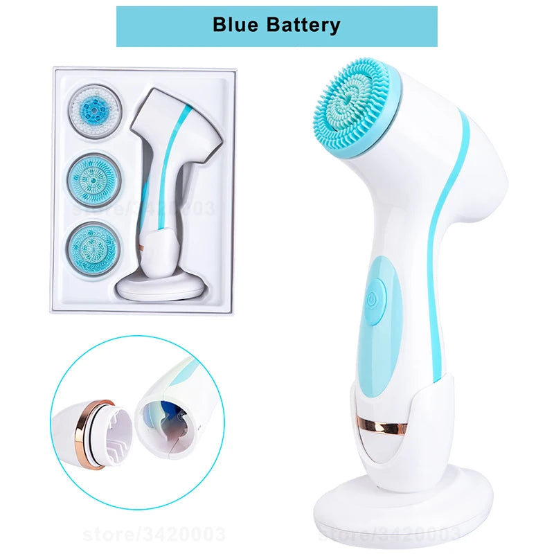 Silicone Electric Ultrasonic Facial Cleaner Acne Pore Blackhead Deep Cleansing Brush Beauty Skin Care Tools