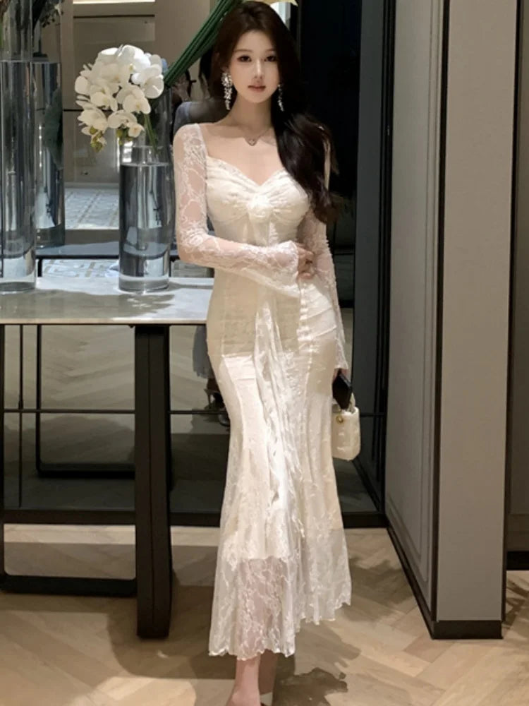 Sexy Lace Womens Dresses Summer Spring Fashion Elegant Evening Party Long Dress Birthday Prom Vestidos Female Clothing