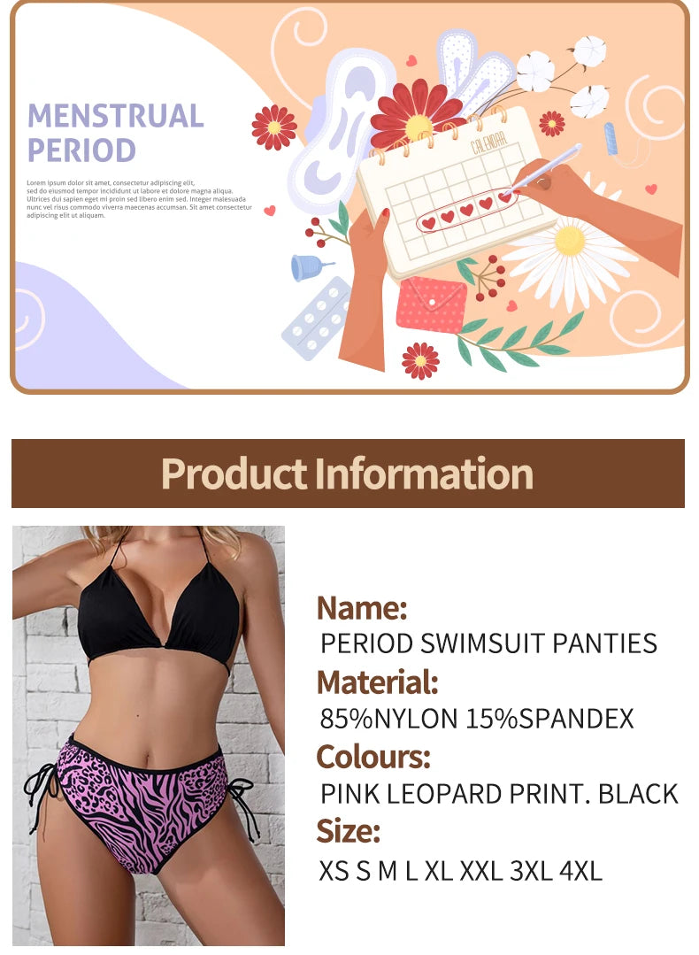 Period Swimsuit Bottom Swimming Women Bikini Bottom Women Solid Black Tie Side Leopard Panties Swimwear 2024New Period Underwear