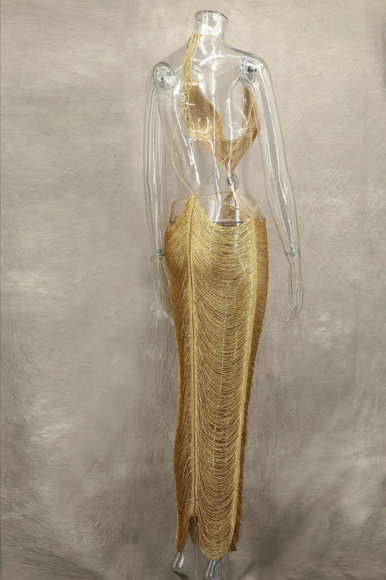 Sexy Shell Tassel Halter Long Dress Women Hollow Out Sleeveless Backless Maxi Dresses 2025 New Summer Y2K Party Club Beach Gowns