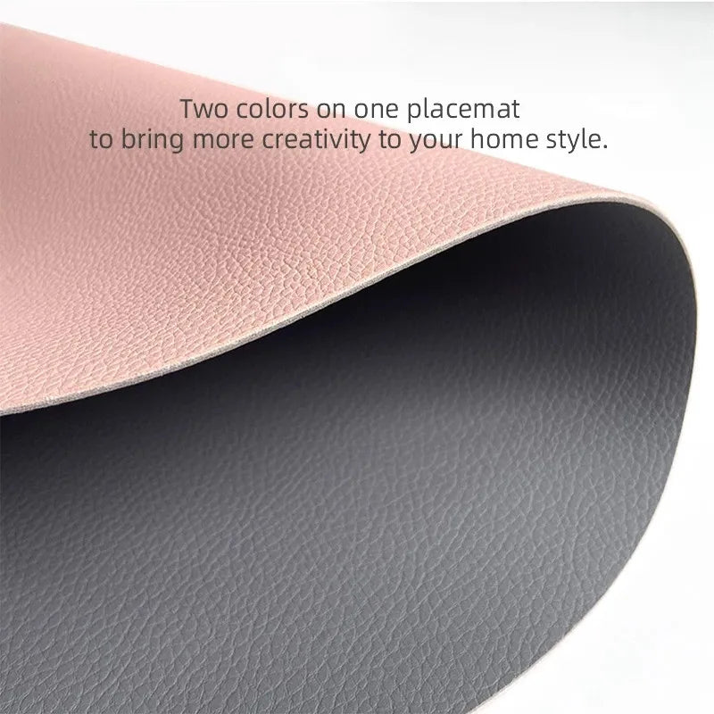 1/4/6PCS Oval Placemat Sets Double-Sided Faux Leather Design Dining Table Mats Waterproof Non-Slip Kitchen Table Placemat Grey