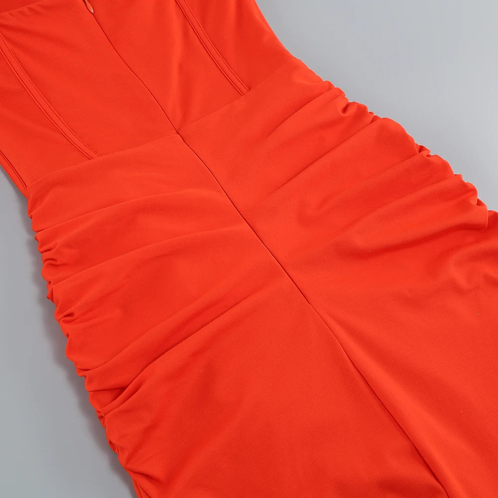 Summer New  women's Sexy breast wrapping,backless Dress, Red Wrinkled Hem Split Party ceremonial dress Long, Dress