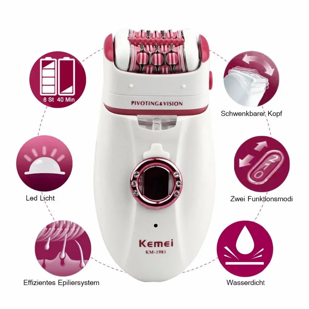 3in1 Electric Women Epilator Female Shaver Leg Body Hair Removal Lip Chin Depilatory Lady Bikini Trimmer Facial Hair Remover