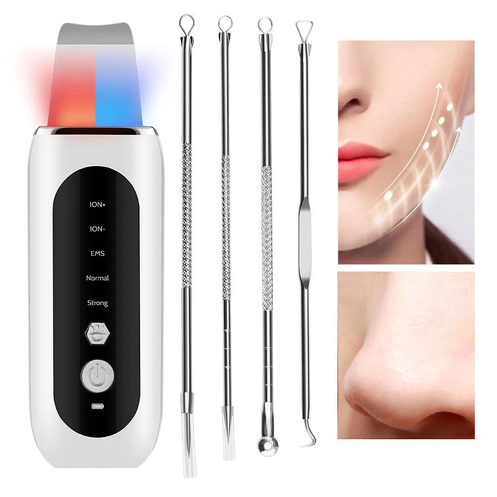 EMS Ultrasonic Cleaner Set Skin Scrubber Face Lifting Spatula Blackhead Remover Shovel Acne Pore Cleaning Facial Skin Care