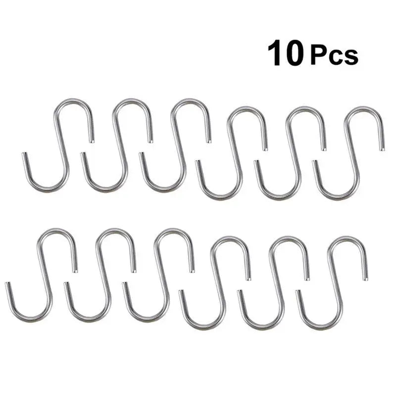 10Pcs S Shaped Hooks Stainless Steel Heavy Duty Iron Wire Clasp Over Tool Utensils Hangers Door Clothes Rack for Kitchen Home