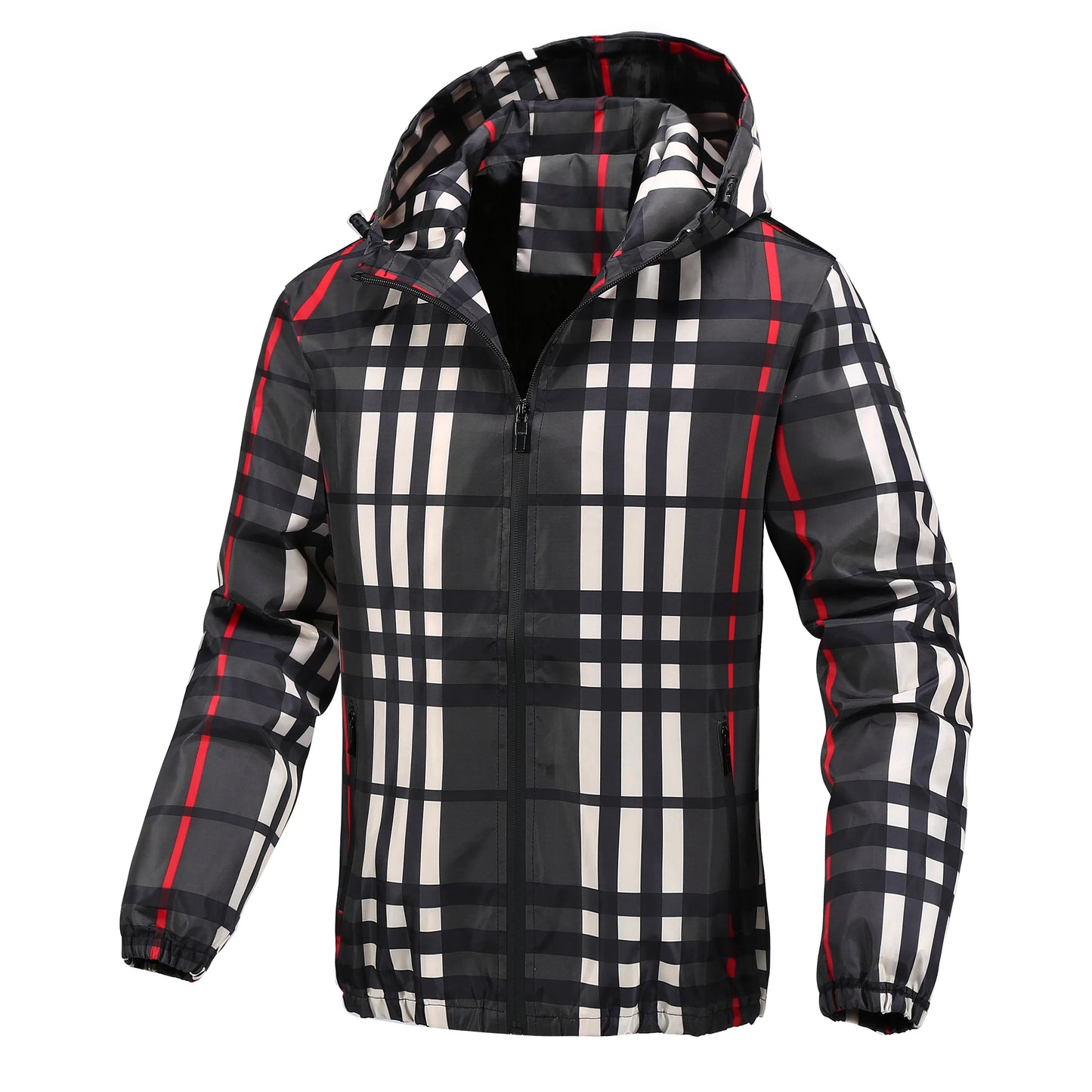 2024 new jacket men's hooded cross-border live broadcast fashion versatile jacket plaid spring and autumn youth jacket