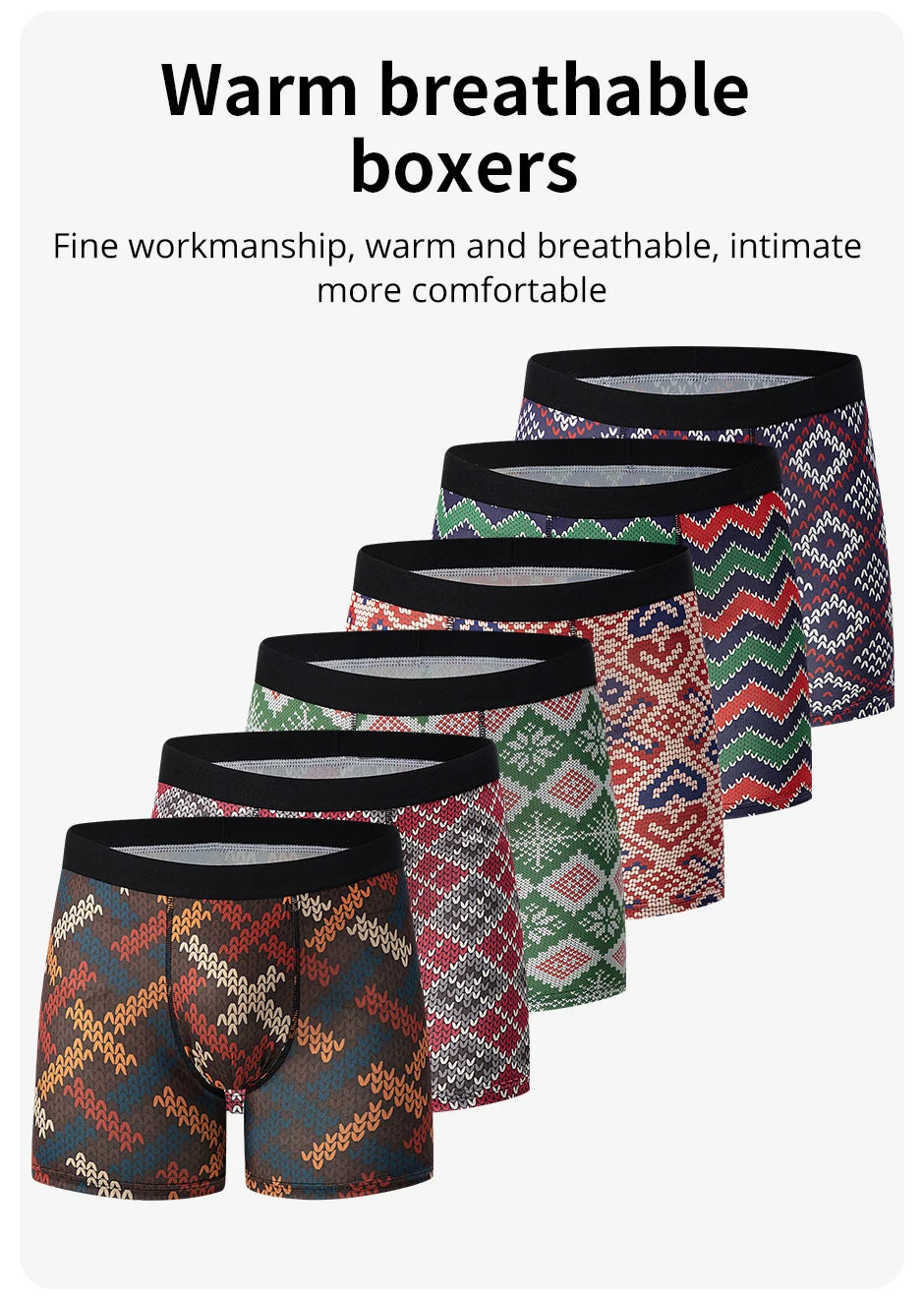 6 Pcs Parent-child Fashion Printed Underwear Men's Multi-size Long Boyshort Teenagers Comfortable And Versatile Elastic Waist S