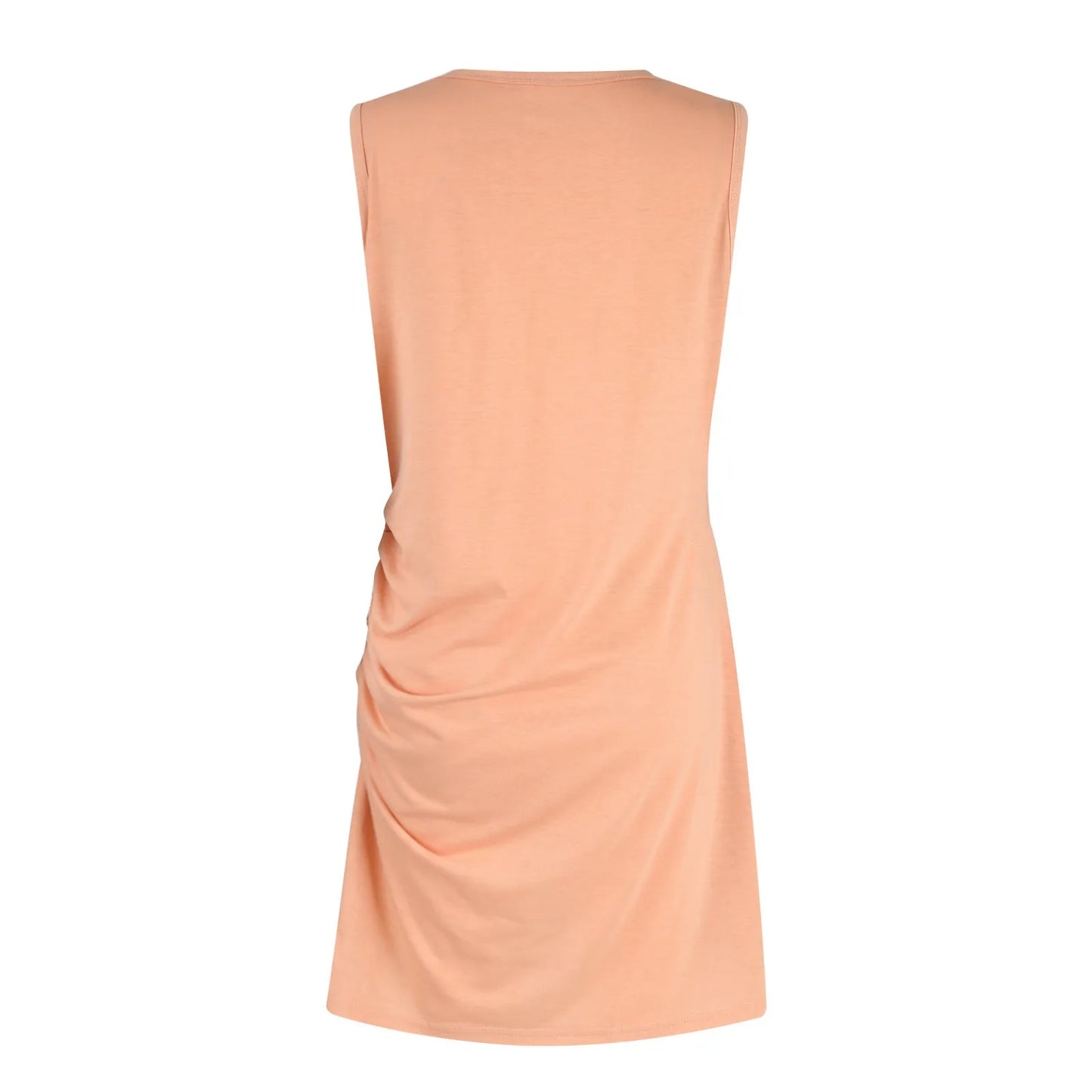 Women'S 2024 Summer Casual Beach Dress Round Neck Short Sleeveless Wrap Party Club Pleated Slim T Shirt Dresses