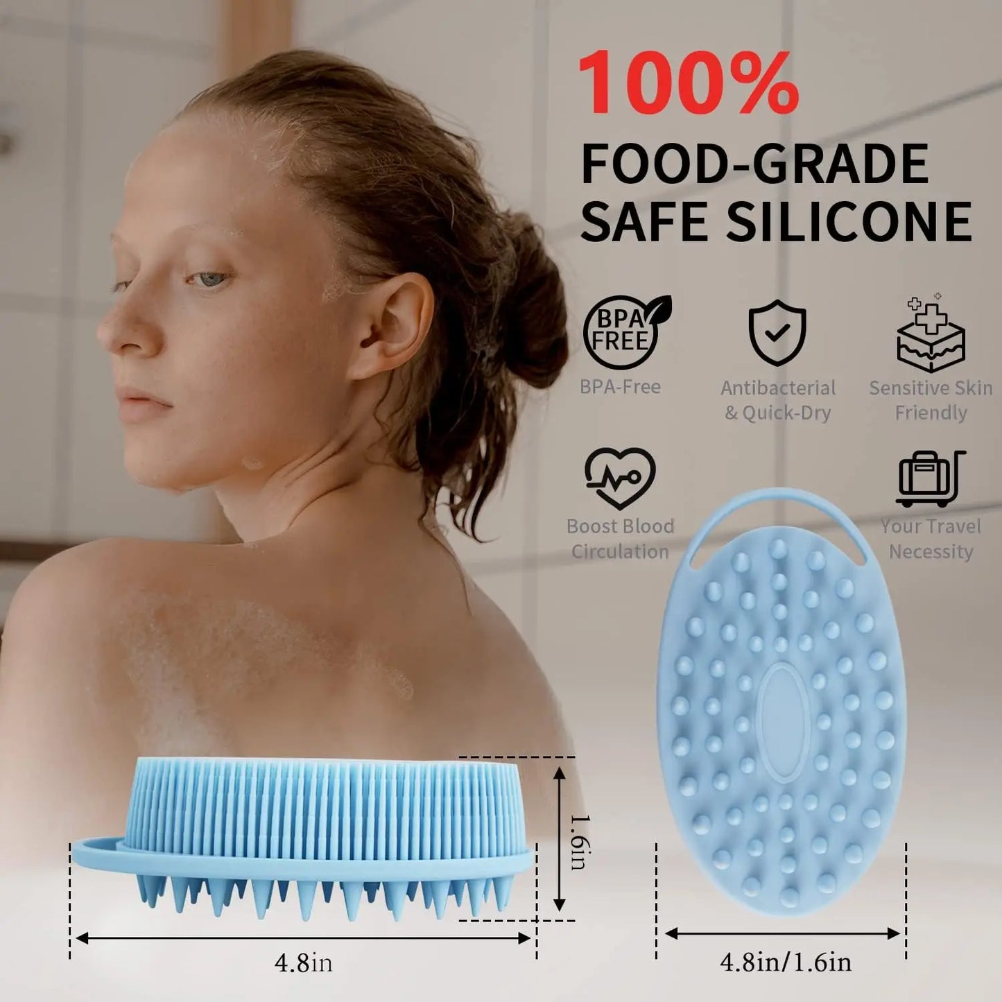 2 in 1 Soft Silicone Body Brush Wash Bath Shower Exfoliating Skin Fit For Baby Bath Shampoo Facial Massage Brush